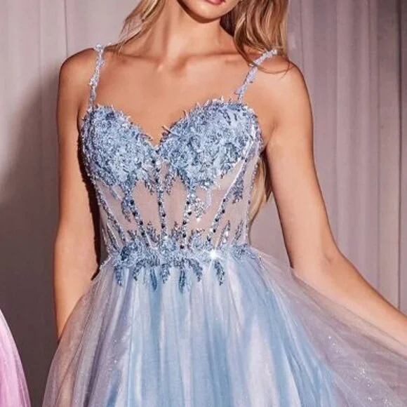 NEW LONG FORMAL A-LINE SLEEVELESS TULLE DRESS EMBROIDERED W/ FLORAL LACE CD0234
